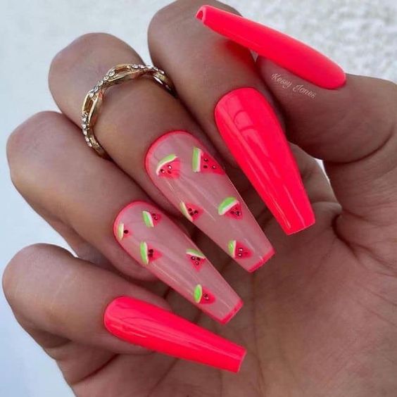 Neon Watermelon Nails